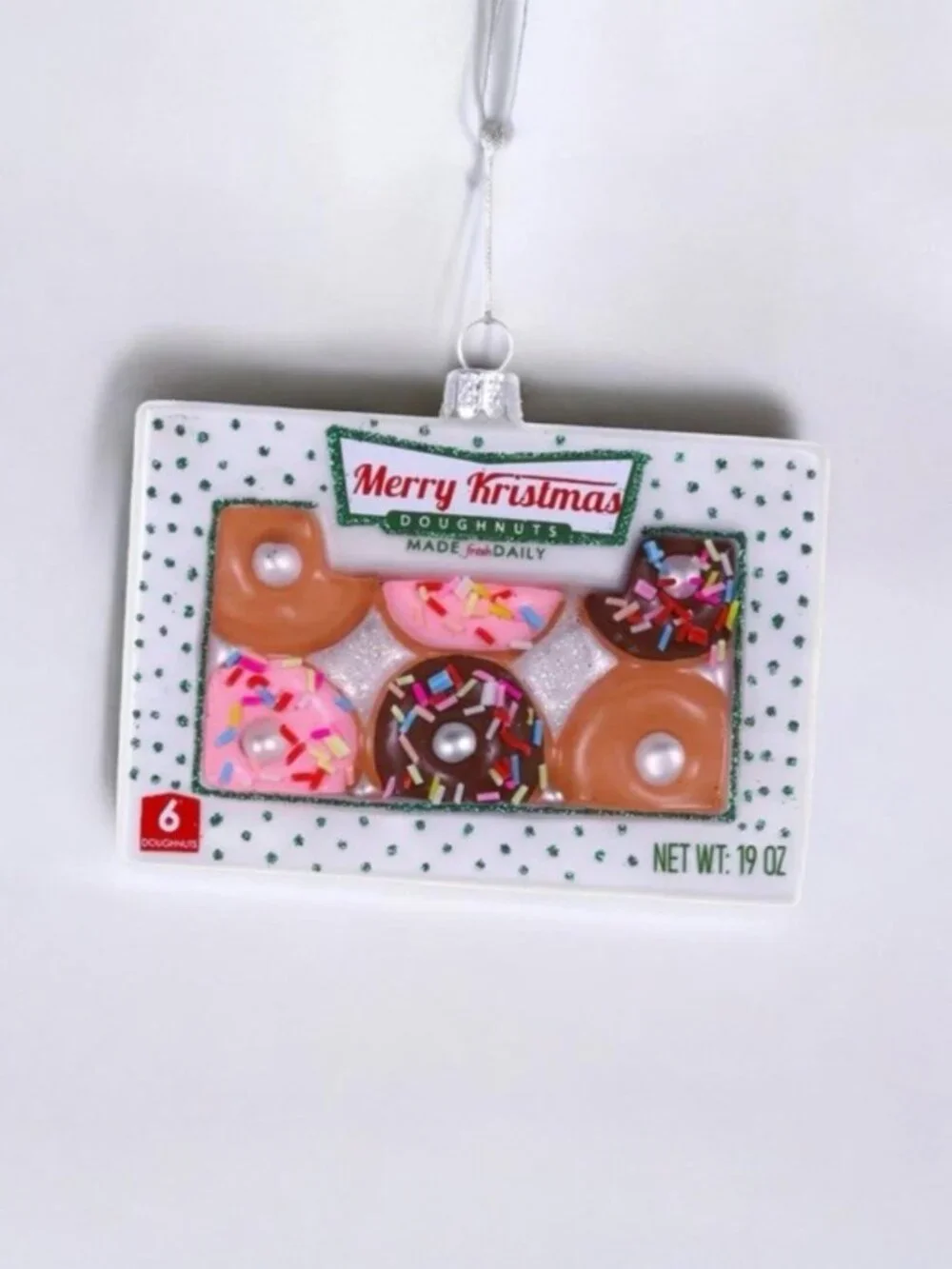 Cody Foster Krispy Kreme Donut Box Glass Christmas Ornament NWT